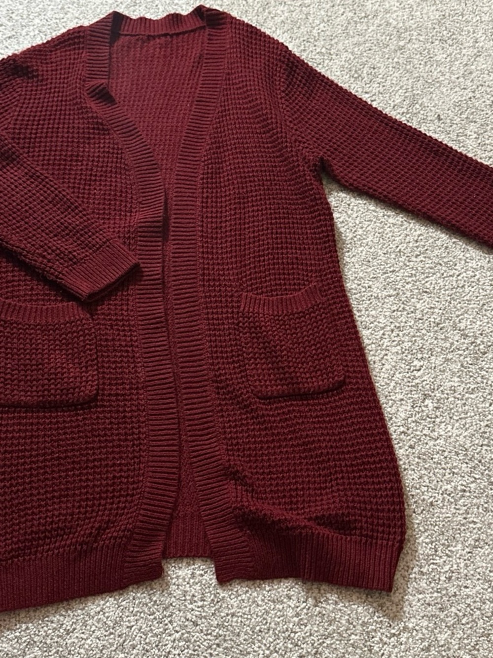 Cozy Open Front Knit Cardigan in Deep Burgundy
